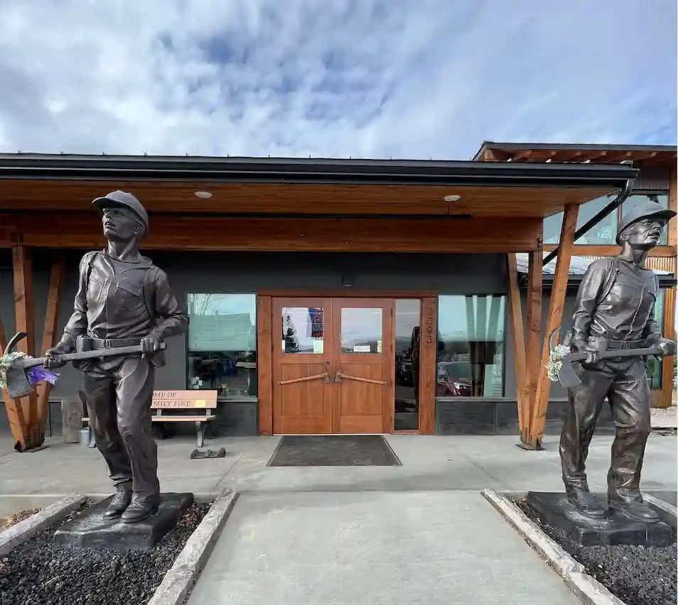 wildland firefighter foundation front of building jk boots