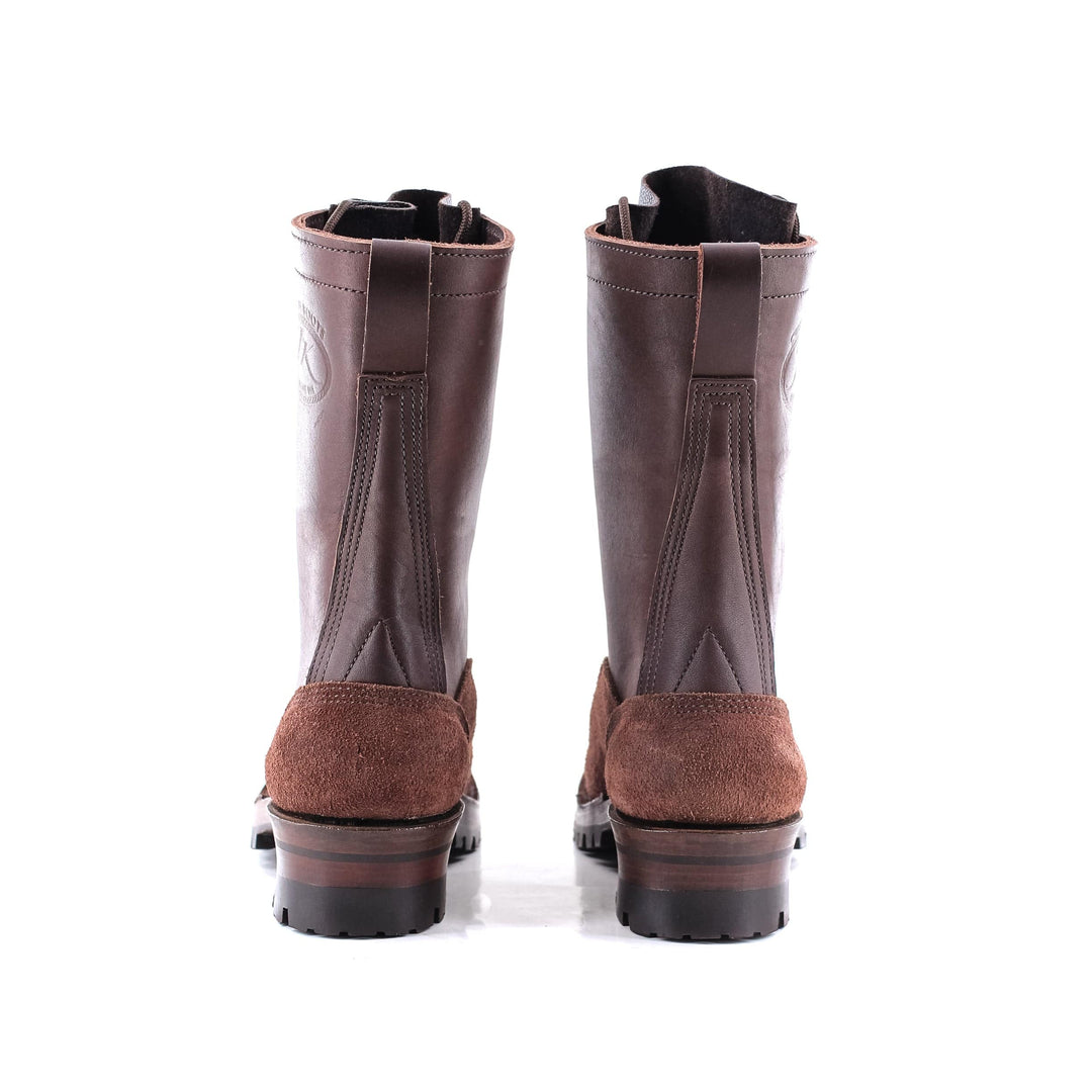 rear view of Climber - Brown showing the Heel shape and rear design of the boot.