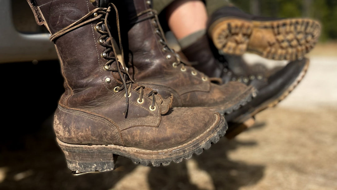 Construction worker covered in dirt in American  Boots
