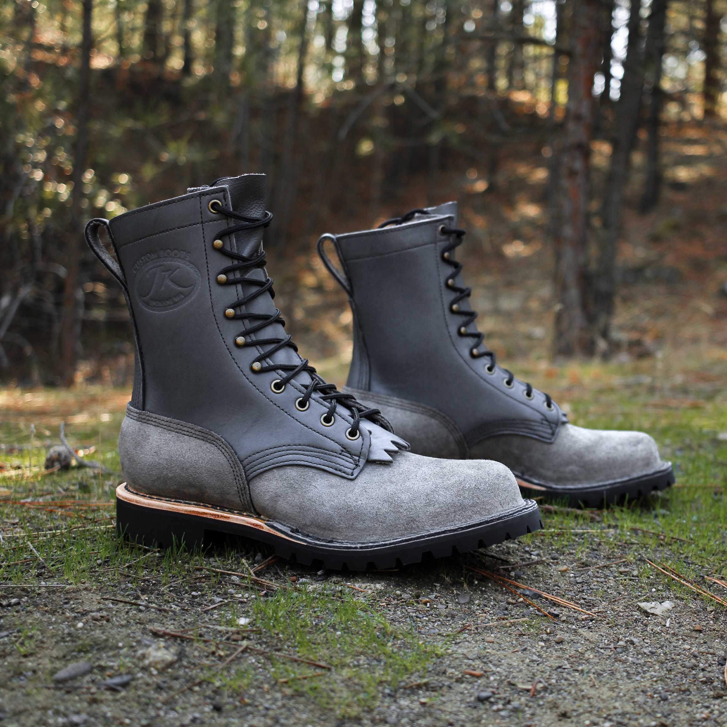 Grey brown boots sale