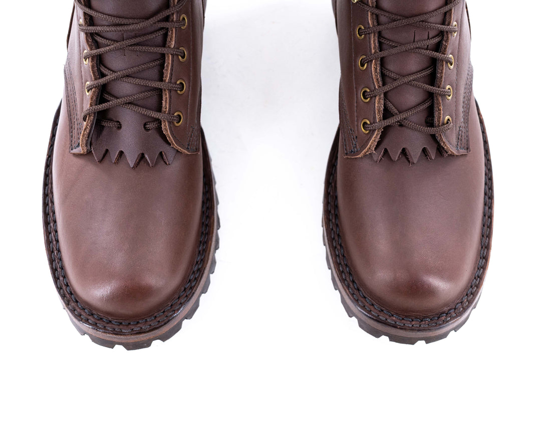 top down view of the boot toes showing the quality stitching and design.