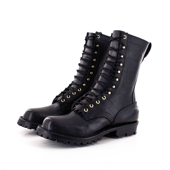 two boots sit side by side, you can see the laces and JK stamp
