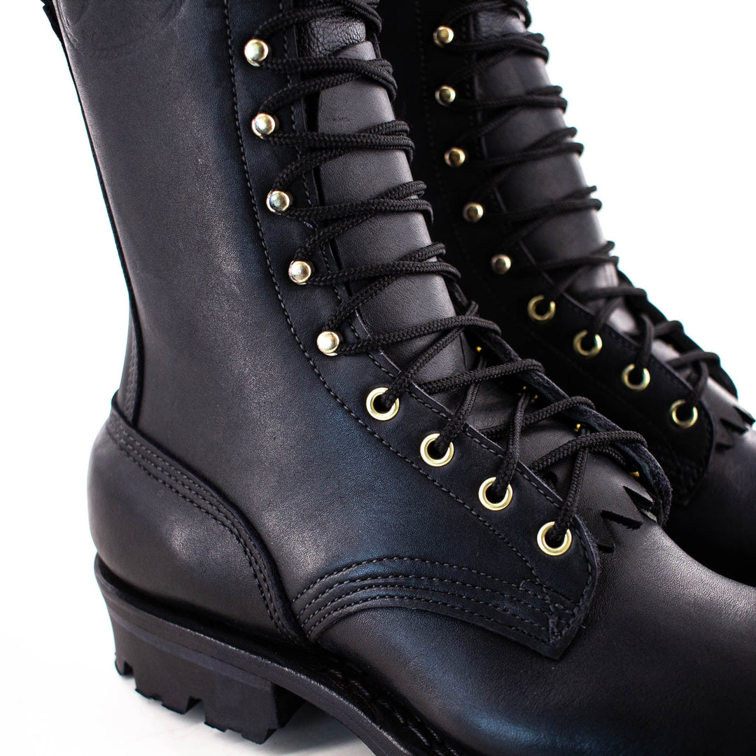 close up of boot hooks and eyelets