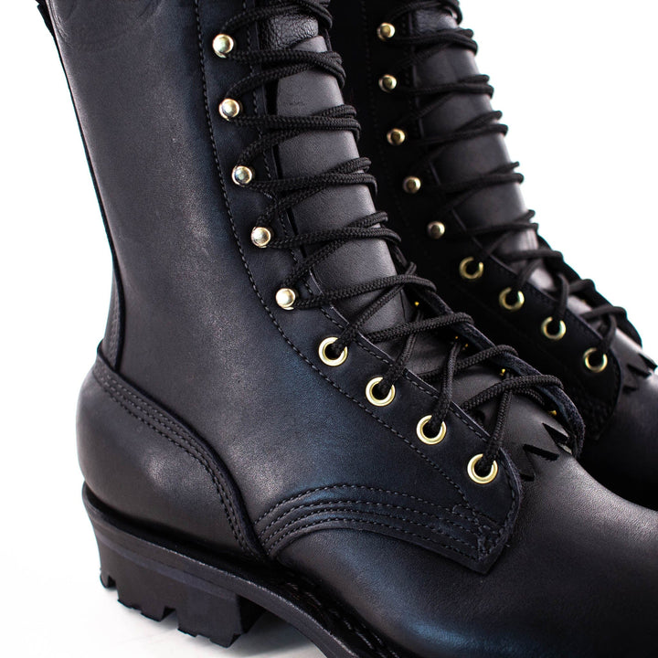 close up of boot hooks and eyelets