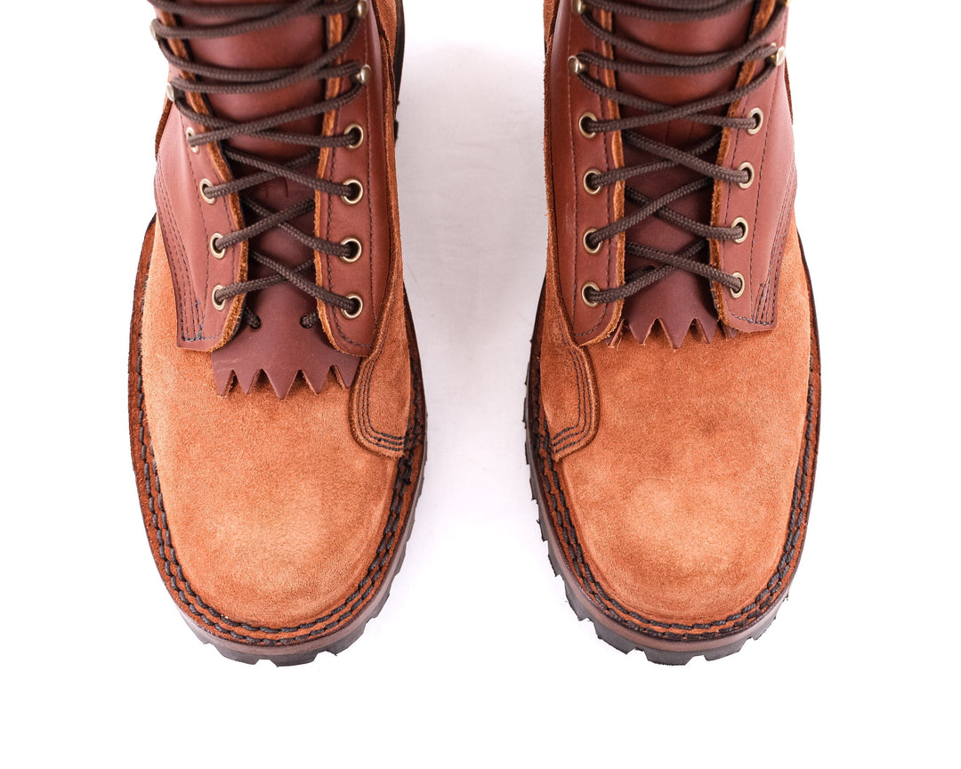 top down view of the Climber - Redwood showing the round toe and the quality stitching.