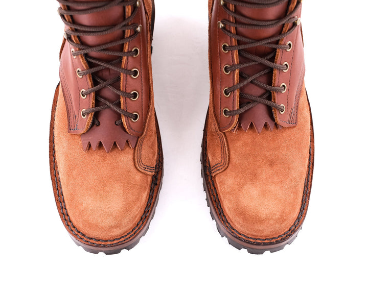 top down view of the Climber - Redwood showing the round toe and the quality stitching.