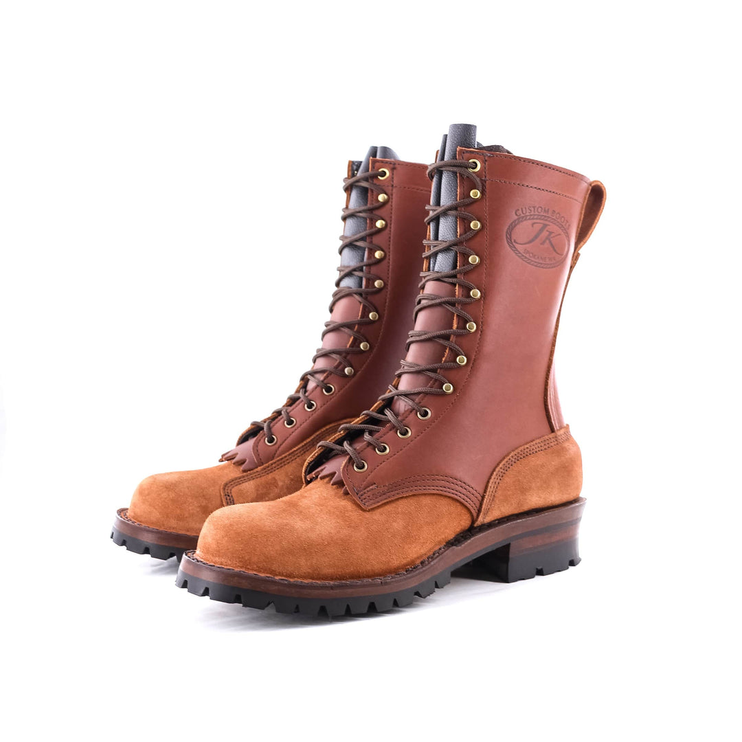 side profile view of the Climber - Redwood showing the JK stamp and the vamp.