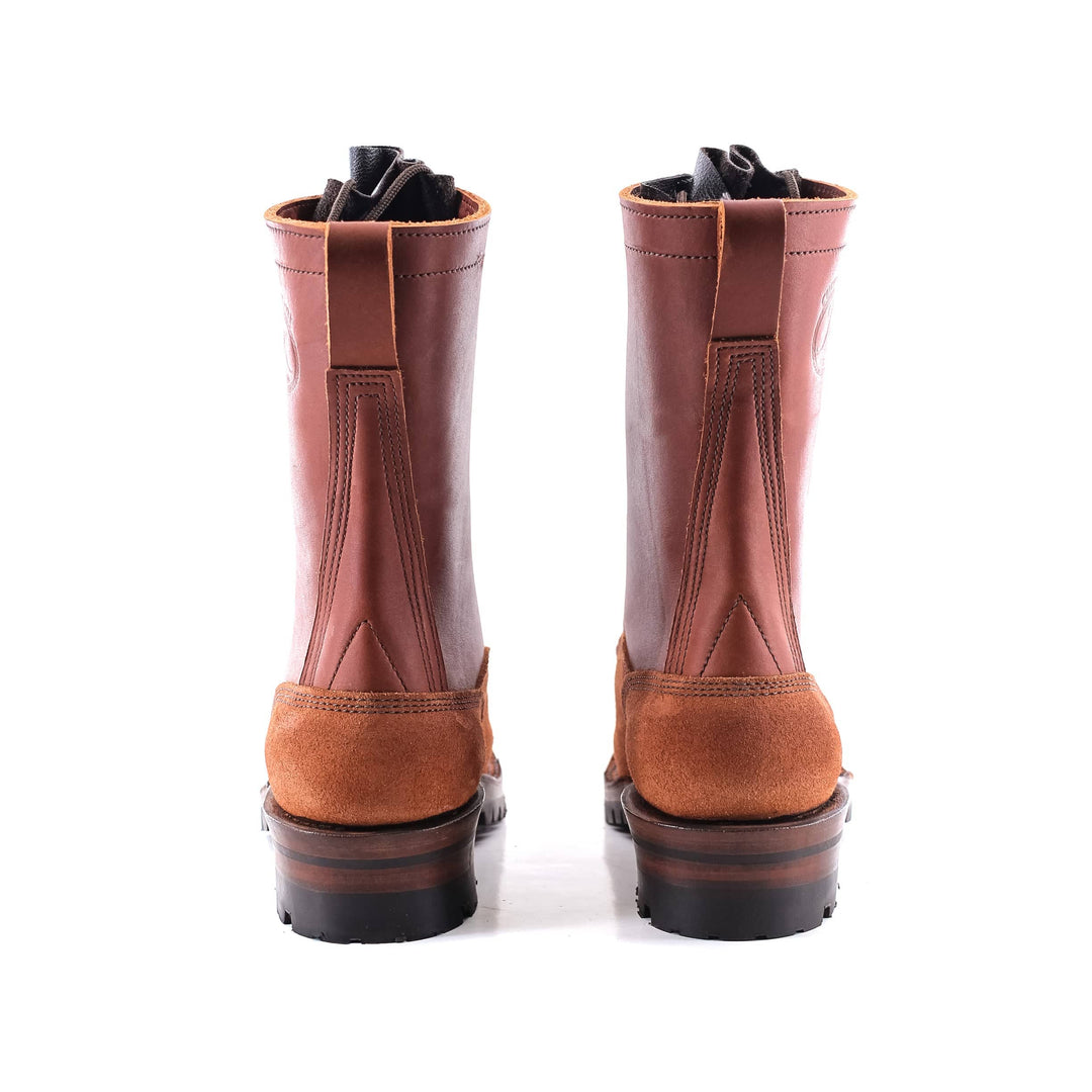 rear view of the Climber - Redwood showing the pull loops and the rear boot design.