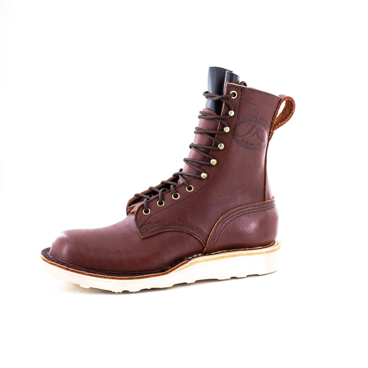 side profile of the Forefront 8" (Safety Toe) - Redwood showing the stitching and quality build.