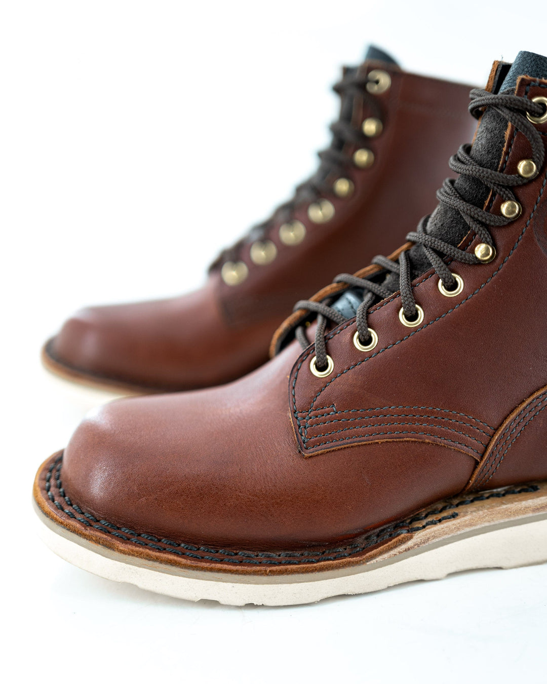 close up of the round toe showing off the quality of the stitch.