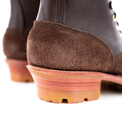 close up of the heel showing the rough leather against the smooth.