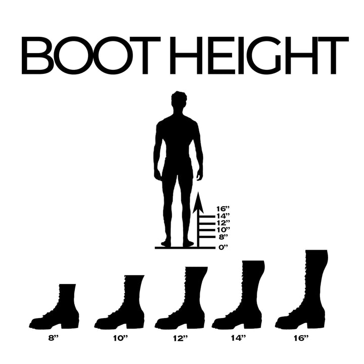8" 10" 12" 14" 16" 18" 20" boot height